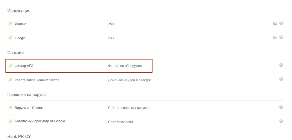 Наложение фильтра АГС можно проверить с помощью инструментов